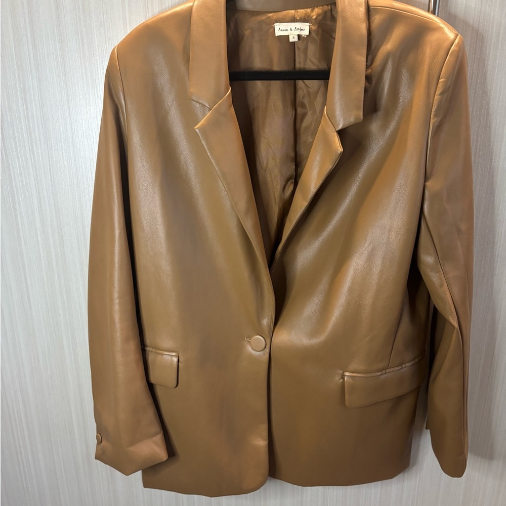 Brown Faux Leather Blazer